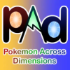 a red capital P, a green captial A, and a blue lowercase d with the text Pokemon Across Dimensions below it.